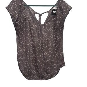 Lauren Conrad Womens XS Gray Ditsy Floral‎ Cap Sleeve V-Neck Tie Back Blouse Top